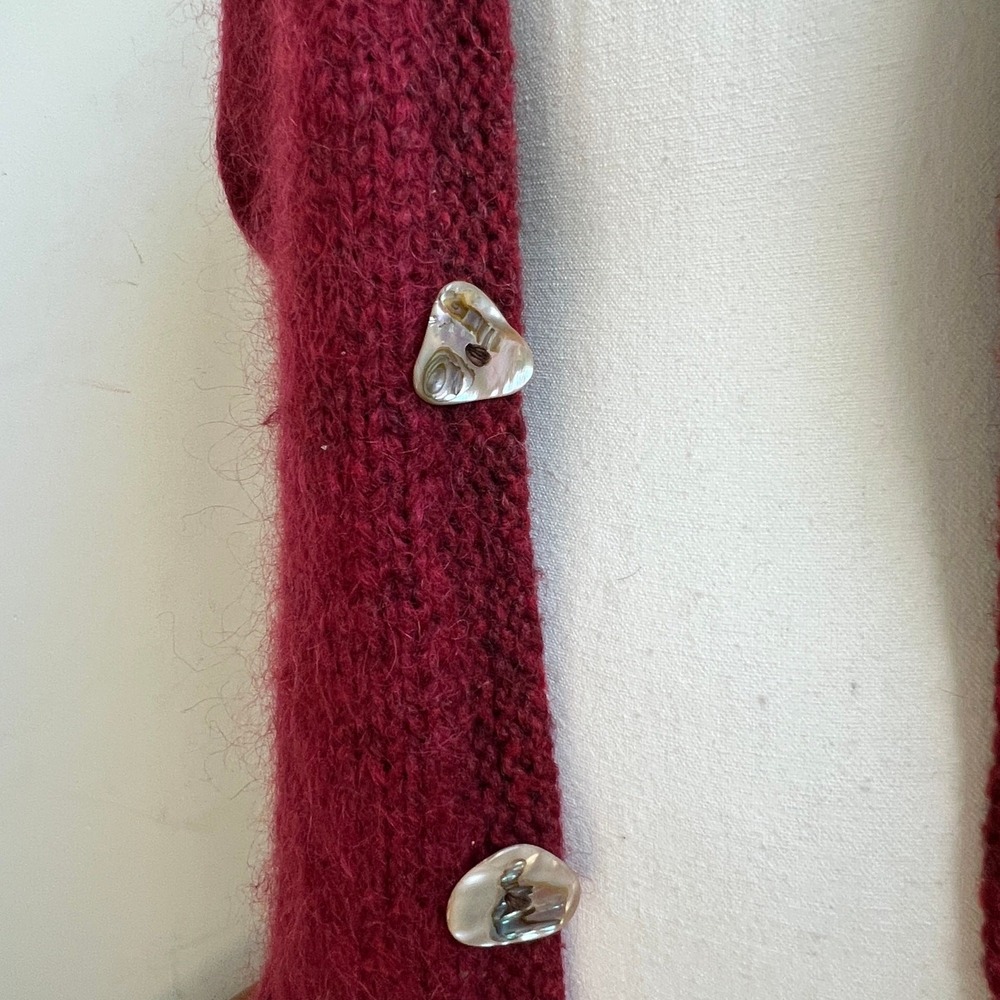 Vintage Burgundy Wool Cardigan Sweater Vest Luxury Knit Shell Buttons Modernist - Picture 10 of 10